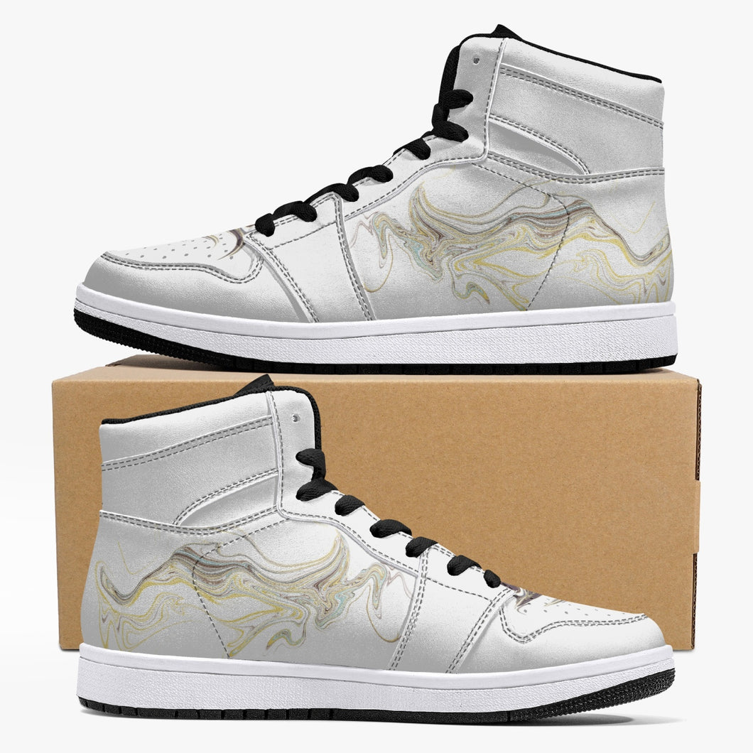 High-Top Leather Sneakers - White / Black