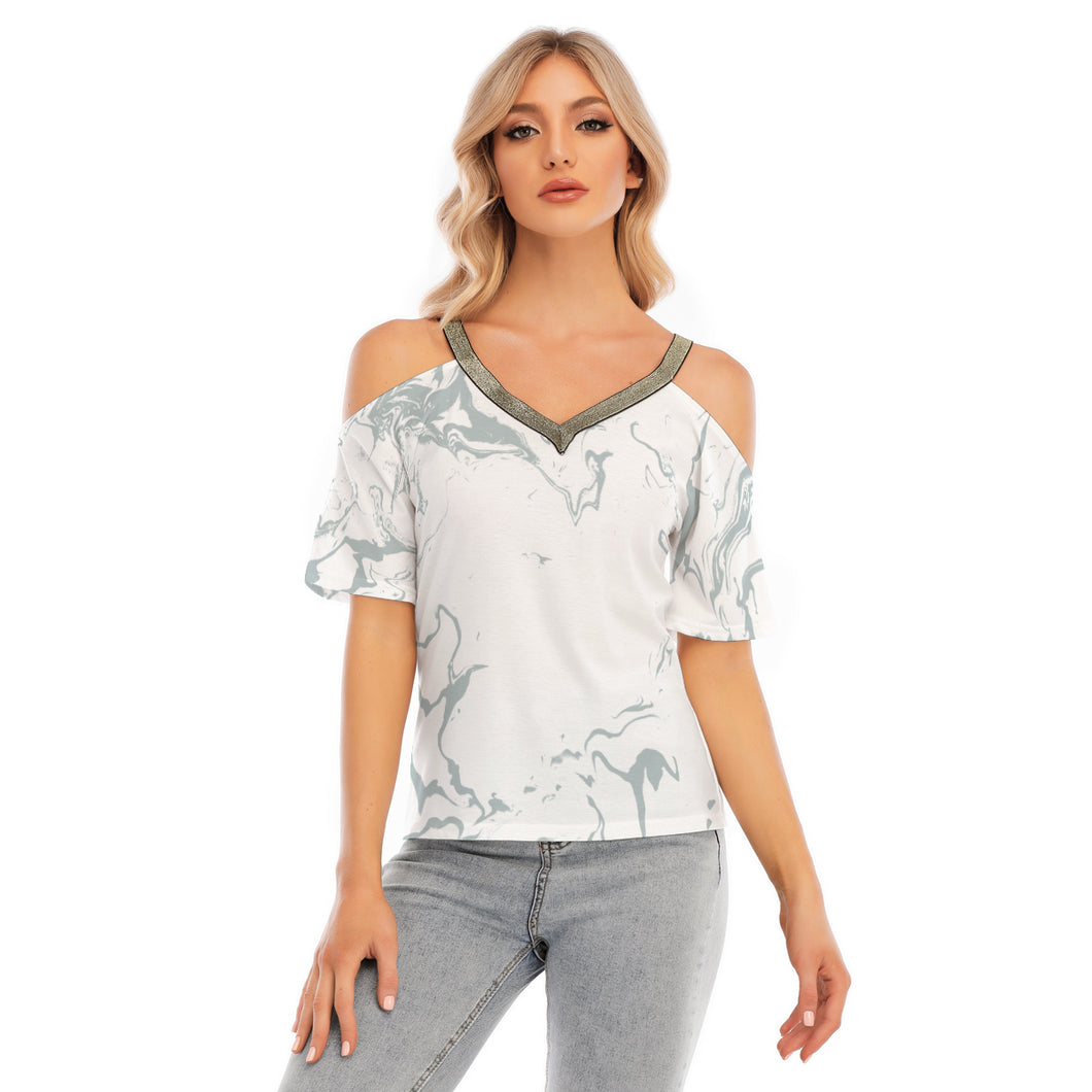 Cold Shoulder T-shirt With Colorful Elastic Band On Neck