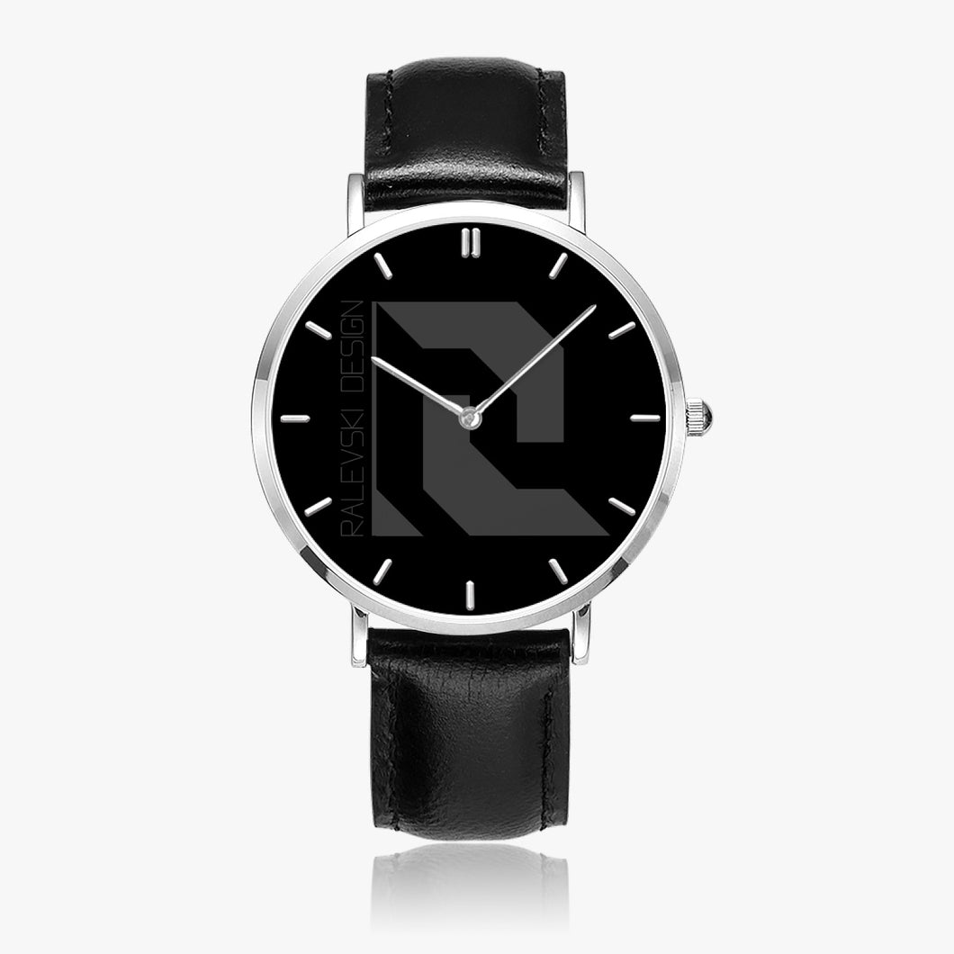 Ultra-Thin Leather Strap Quartz Watch (Silver With Indicators)